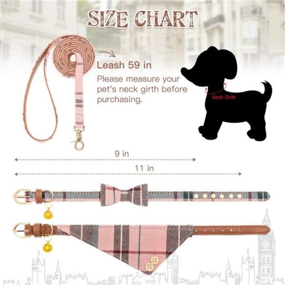 Bow Tie Dog Collar and Leash Set Classic Plaid - Picture 2 of 7